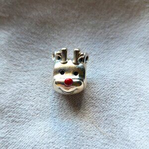Red-nosed Reindeer Pandora Charm in Sterling Silver and Red enamel